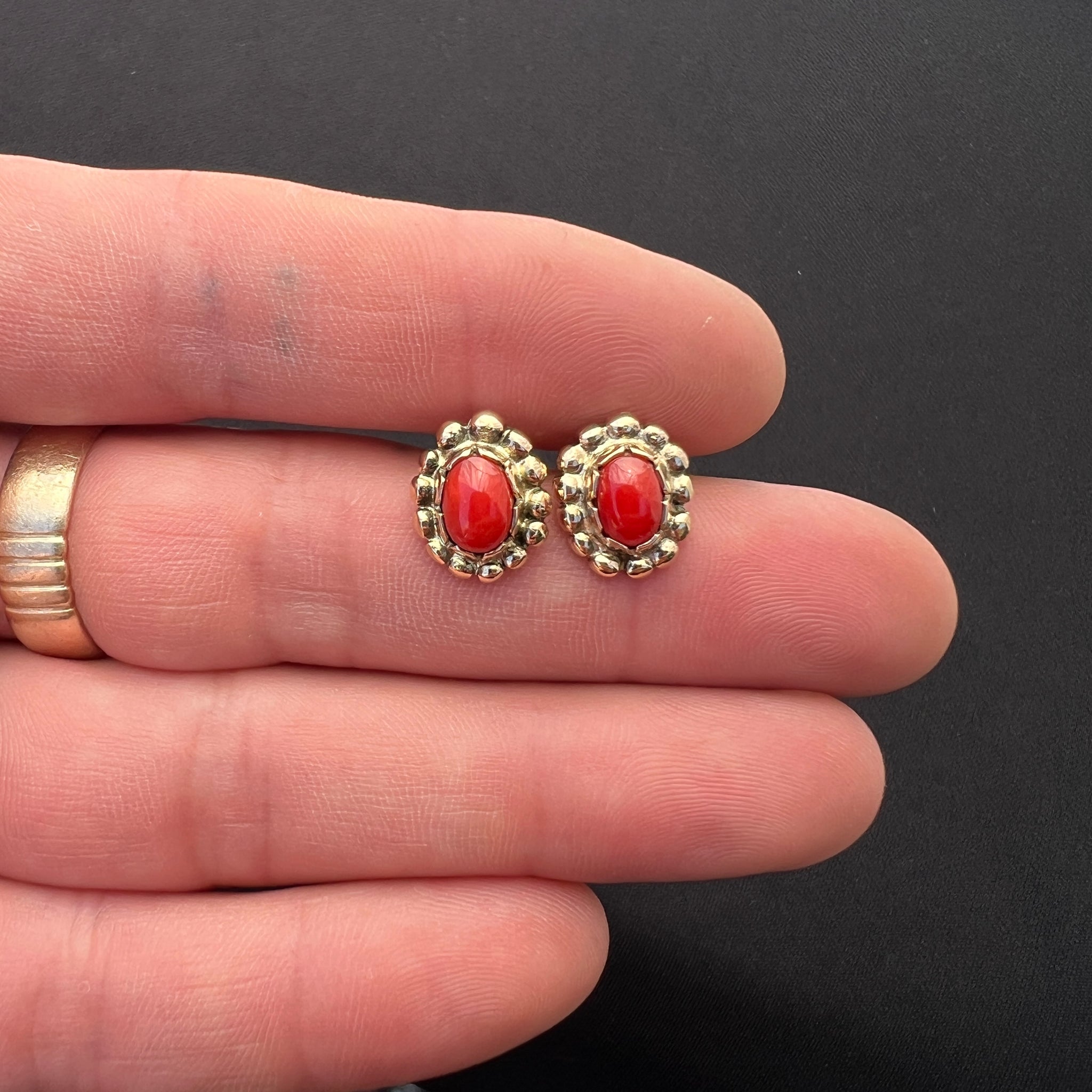 14k Gold Earrings w/ Red Sea Coral